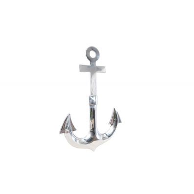 Estila Glamour nástenná dekorácia Anchor v striebornej farbe v tvare kovovej kotvy s lesklým povrchom na zavesenie 70 cm