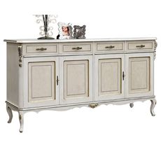 Estila Luxusný klasický štvordverový príborník Clasica z masívneho dreva s vyrezávanou výzdobou na chippendale nožičkách 192cm