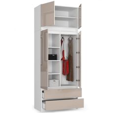 Šatníková skriňa s nadstavbou S90 2 dvierka 2 zásuvky biela/cappuccino lesk
