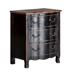 Estila Luxusná vintage čierna komoda Zena Noir s tromi zásuvkami s kovovými úchytkami s hnedou vrchnou doskou 70 cm