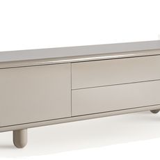 Estila Luxusný béžový moderný TV stolík Lorian oblého tvaru s úložným priestorom s lesklým povrchom s oblými nožičkami 240 cm