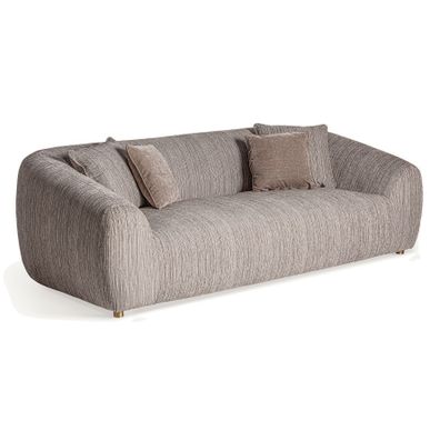 Estila Luxusná art deco trojmiestna čalúnená taupé sedačka Gobala s kovovými zlatými nožičkami a štyrmi vankúšmi 230 cm