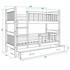 Detská poschodová posteľ KUBUS s úložným priestorom 90x200 cm - borovica Sivá