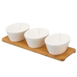 Altom Porcelánový set na dipy na bambusovom podnose Regular 150 ml, 3 ks