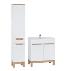 Comad Koupelnová sestava Bali 80 cm se skříňkami a zápustným umyvadlem bílá/dub wotan
