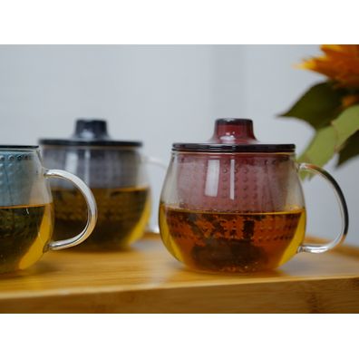 KONDELA Sifter sklenený hrnček na čaj (3 ks) 350 ml priehľadná / kombinácia farieb