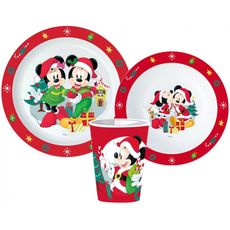 Detská vianočná sada plastového riadu pre deti Mickey & Minnie Mouse - Disney - 3 diely
