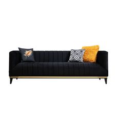 Elegantná trojmiestna pohovka Bellino s dvoma vankúšmi, 222 x 89 cm, čierno zlatá