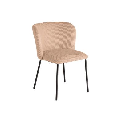 Estila Dizajnová retro jedálenská stolička Olive v marhuľovej farbe s vrúbkovaným poťahom s čiernymi nožičkami 75 cm