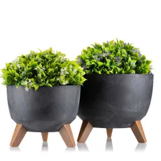 PLASTOVÝ KVETINÁČ ROSA LINEA SADA 2KS 15X24,3 CM+18,3X29,2 CM IMITÁCIA BETÓNU ČIERNA