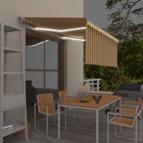 Ručne zaťahovacia markíza s roletou a LED 500x300 cm Dekorhome Bílá / žlutá