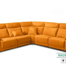 Kožená sedacia súprava CONTINENTAL rohová s funkciou relax, elektrické, oranžová (arancio 335)