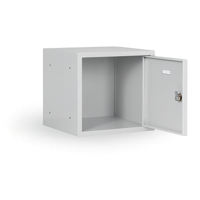 Šatníková skrinka s uzamykateľným boxom 400 x 400 x 400 mm, cylindrický zámok, modré dvere