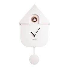 Biele nástenné kyvadlové hodiny Karlsson Modern Cuckoo, 21,5 x 41,5 cm