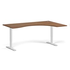 Ergonomický výškovo nastaviteľný stôl, 180x120 cm, 2 motory, L/P, biela podnož, orech