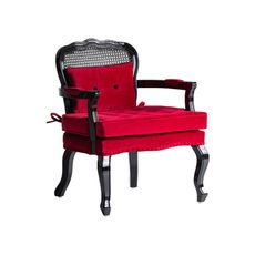 Estila Luxusné koloniálne kreslo Empire z čierneho masívneho dreva s červeným zamatovým poťahom v chippendale štýle 78 cm