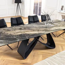 Jedálenský stôl TOMTOC 180-220-260 cm – keramický mramorový vzhľad taupe