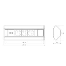 Rohová zásuvková lišta 3x 230V + USB-A 3,1A + USB-C 15,5W 230V
