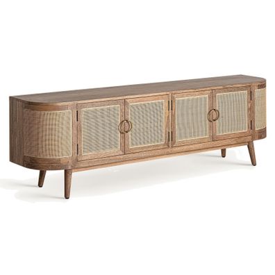 Estila Luxusný art deco obdĺžnikový štvordverový TV stolík Vimbio z masívneho dreva v hnedej farbe s prúteným výpletom 200 cm