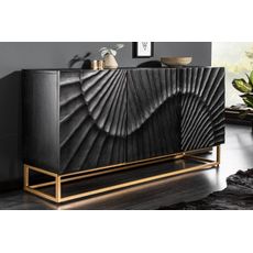 Estila Art-deco luxusný príborník Cumbria v čiernom prevedení z masívneho mangového dreva a zlatými nožičkami 140cm