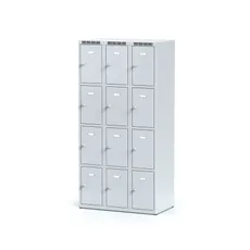 Šatníková skrinka s úložnými boxami, 12 boxov, 1800 x 900 x 500 mm, cylindrický zámok, sivé dvere