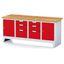Dielenský stôl MECHANIC I, 2 skrinky a 2x 3 zásuvkový box na náradie, 6 zásuviek, 2000x685x880 mm, červené dvere