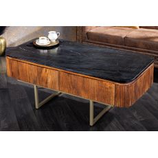 Estila Dizajnový art deco konferenčný stolík z mangového dreva z kolekcie Gatsby s mramorovým dizajnom 110 cm