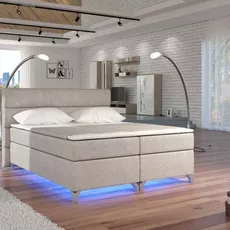 Posteľ Boxspring Amadeus + LED 200x180, béžová (látka - bao 13)