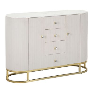 Estila Luxusný glamour oválny príborník Glamia Tapisé s krémovým poťahom s dvomi dvierkami a štyrmi zásuvkami 120 cm