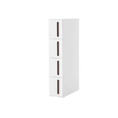 Úzky regál na kolieskach so 4 zásuvkami TROLLEY 17x84 cm, biely