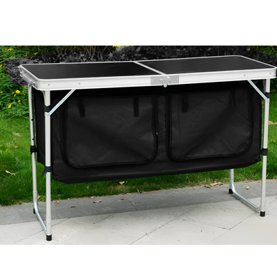 Skladací kempingový stôl s organizérom, 120 cm, hliník/MDF, KEPI TYP 3