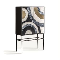 Estila Luxusná art deco dvojdverová obdĺžniková barová skrinka Zobilia s farebnými kruhovými vzormi s čiernym kopusom 100 cm