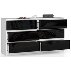 Komoda K140 6SZ biela/čierna lesk