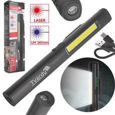 Inšpekčná dielenská lampa s magnetom LED COB 5W + 3W UV laser 800mAh 400lm IP44 (100)