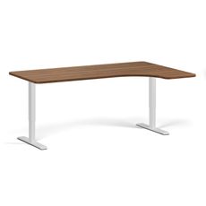 Rohový výškovo nastaviteľný stôl, 180x120 cm, 1 motor, L/P, biela podnož, orech
