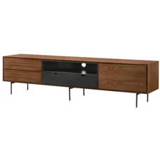 Estila Moderný TV stolík Nordica Nogal v orechovo hnedej farbe so zásuvkami a dvierkami s čiernymi kovovými nožičkami 200cm