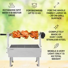Klarstein Sauenland Mini, rotačný gril s ražňom, otočný špíz, 4 W, 12 kg max., ušľachtilá oceľ