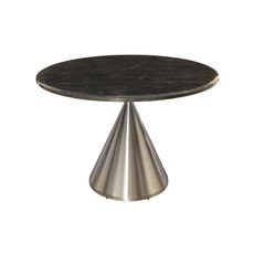 Estila Luxusný mramorový art deco okrúhly jedálenský stôl Elina so striebornou kovovou kužeľovou nohou a čiernou doskou 130 cm