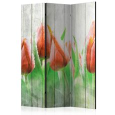 Paraván Red tulips on wood Dekorhome 135x172 cm (3-dielny)