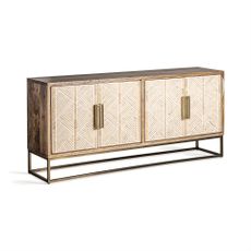 Estila Luxusný art deco príborník Kamal s geometrickou kosťovou inkrustáciou s zlatými metalickými prvkami béžová 180 cm
