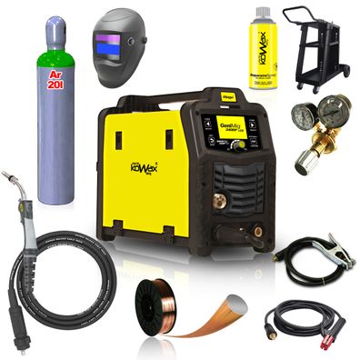 KOWAX GeniMig®240DP LCD SET + Horák + Kukla + Ventil + Podvozok + plná Argon Fľaša + Sprej + 5kg Drôt + Káble