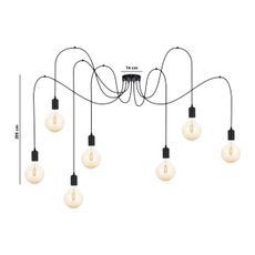 Luster na lanku MIROS 7xE27/60W/230V pavúk čierna