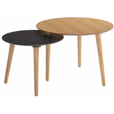 Estila Moderný set okrúhlych príručných stolík Nordica Clara zo svetlo hnedého dreva s masívnymi dubovými nožičkami 64cm