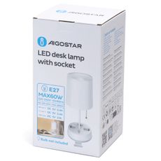 Aigostar - Stolná lampa so zásuvkami a USB portami 1xE27/60W/230V biela