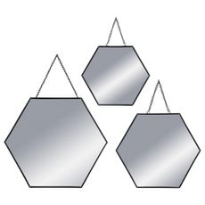Závesné zrkadlo Hexagon, čierne, sada 3ks