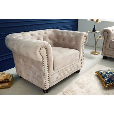 Estila Luxusné chesterfield kreslo Contessa s čalúnením vo farbe šampanského s prešívaním a kovovým zdobením 105cm