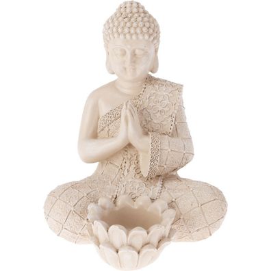 Záhradná dekorácia Budha na čajovú sviečku, 14 x 19 x 13 cm, krémová