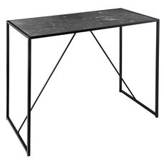 Estila Moderný industriálny čierny barový stôl Industria Marble s kovovu podstavou a vrchnou doskou s mramorovým dizajnom 105 cm
