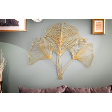 Estila Moderná florálna nástenná kovová dekorácia Biloba III zlatej farby 90cm