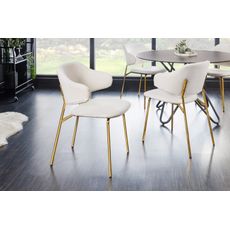 Estila Art deco buklé jedálenská stolička Mildred s bielym poťahom a zlatou kovovou konštrukciou 83cm